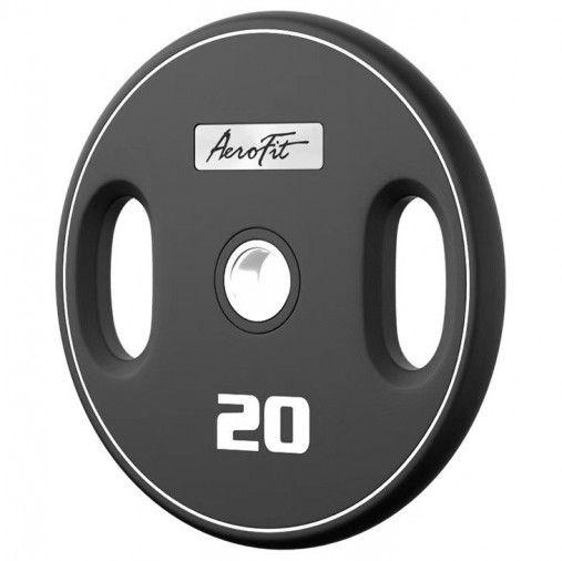 Олимпийский полиуретановый диск AeroFit 20 кг, черный, с 2-мя хватами Олимпийский полиуретановый диск AeroFit 20 кг, черный, с 2-мя хватами
