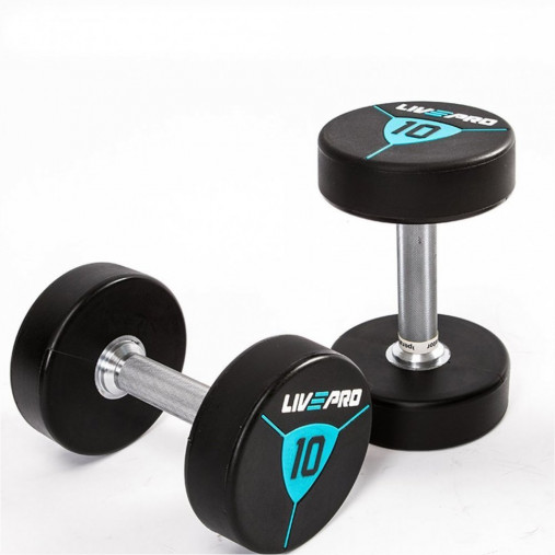 Гантели в уретане LIVEPRO Premium Urethane Dumbbells 10 кг, черный/синий