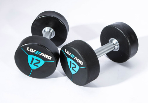 Гантели в уретане LIVEPRO Premium Urethane Dumbbells 12 кг, черный/синий (пара)